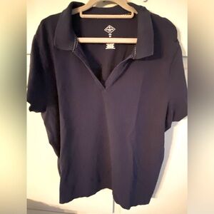 St Johns Bay Womens Polo Shirt Size 2X Navy Blue Short Sleeve Collared